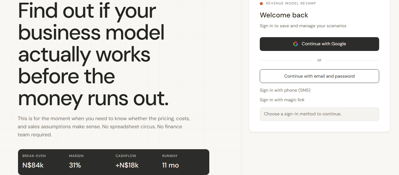 Revenue Model Revamp product screenshot